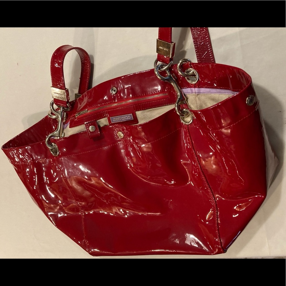 JIMMY CHOO RED PATENT LEATHER TOTE